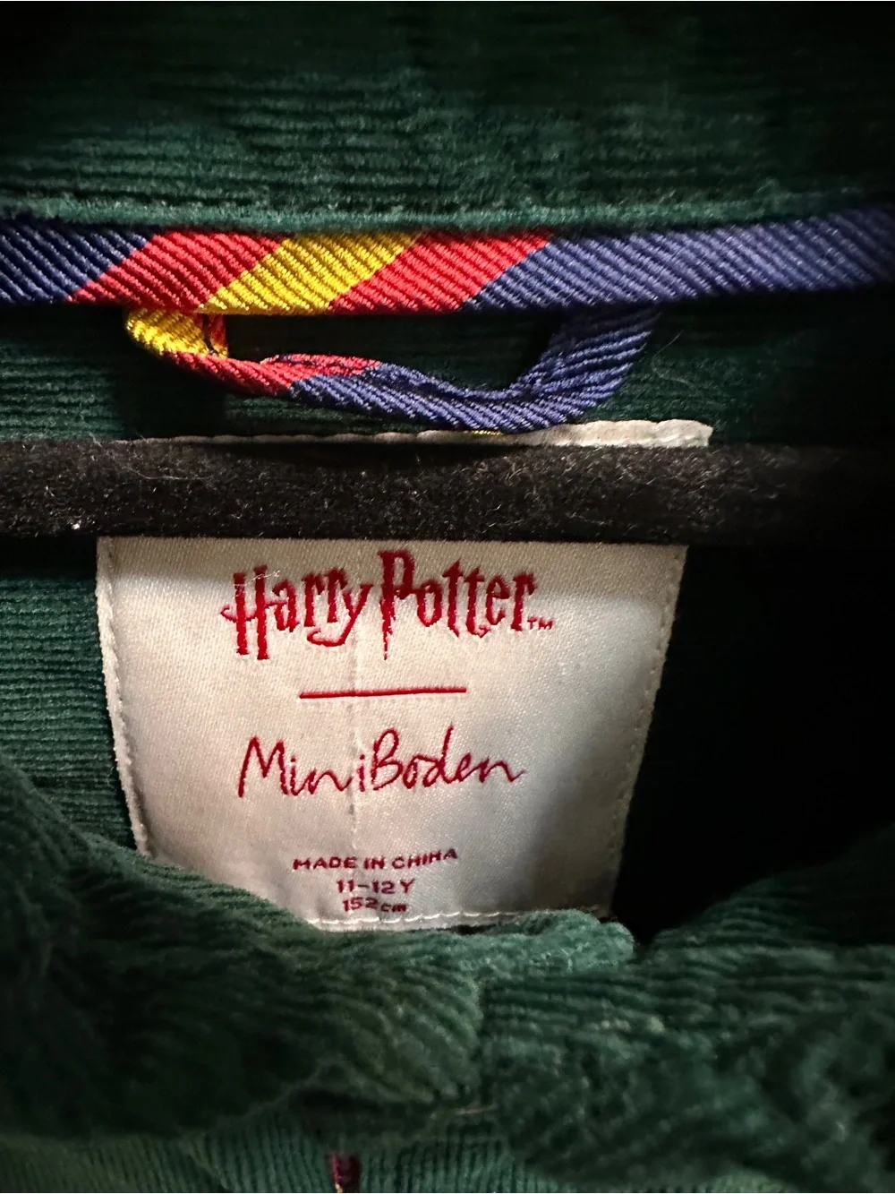 Mini Boden x Harry Potter Green Kids Corduroy Button-Up Shirt size 11-12 unisex